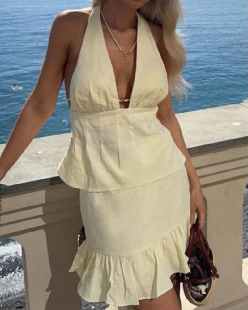 Delfine Perfect Yellow Linen Summer Set - Image 1