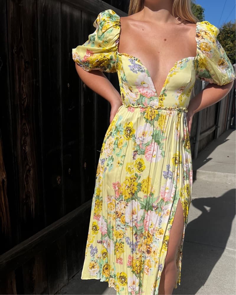 For Love & Lemons Yellow Floral Dress - Image 1