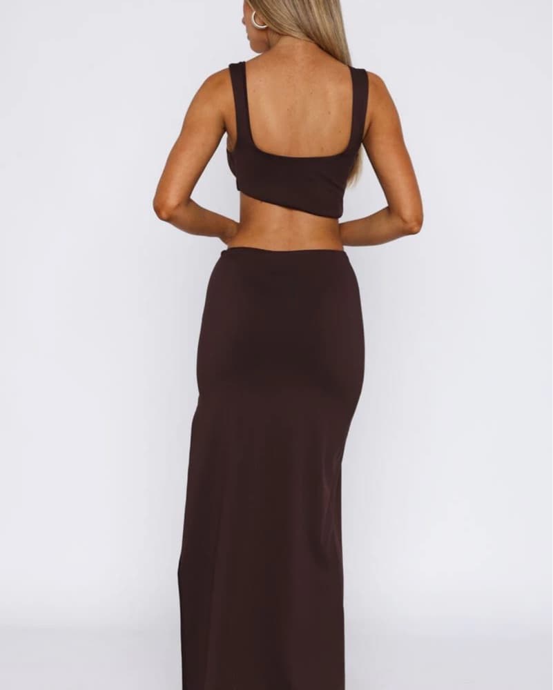 It Feels Wrong Brown Maxi Cut Out Dress - Image 3