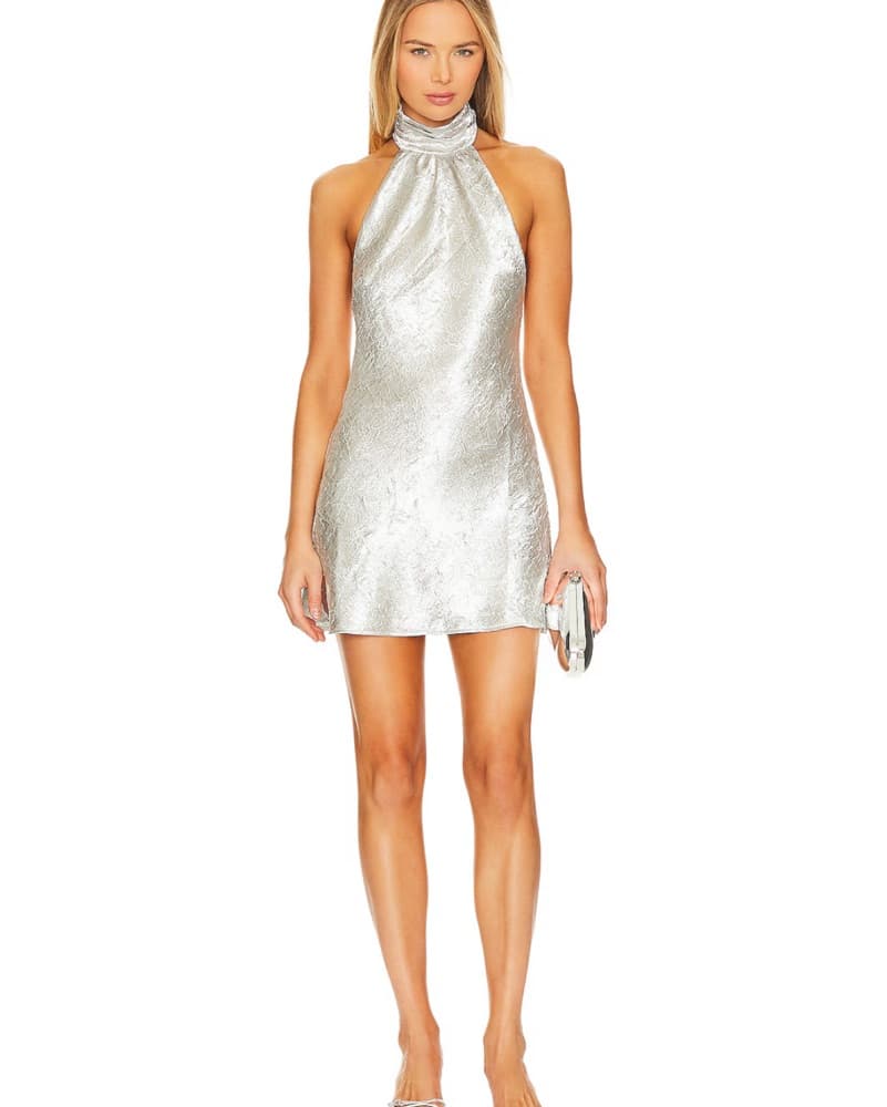 Hayes Mini Dress in Foil Silver  - Image 1