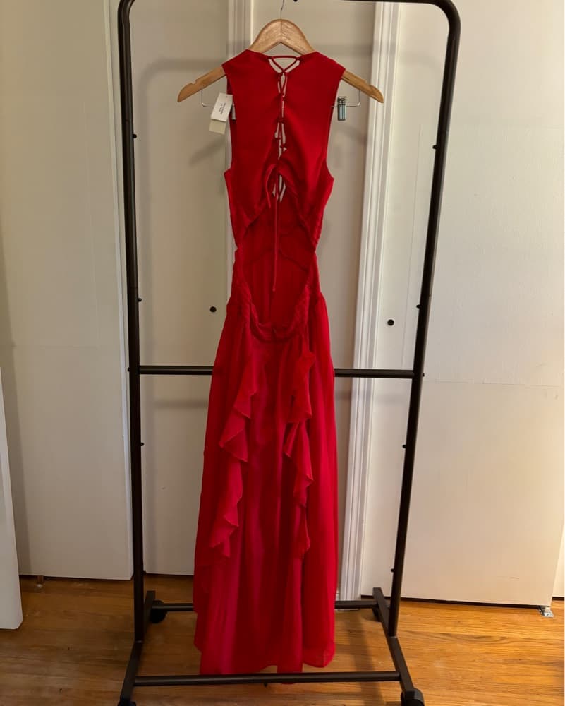 Red Ruffle Maxi Dress - Image 3