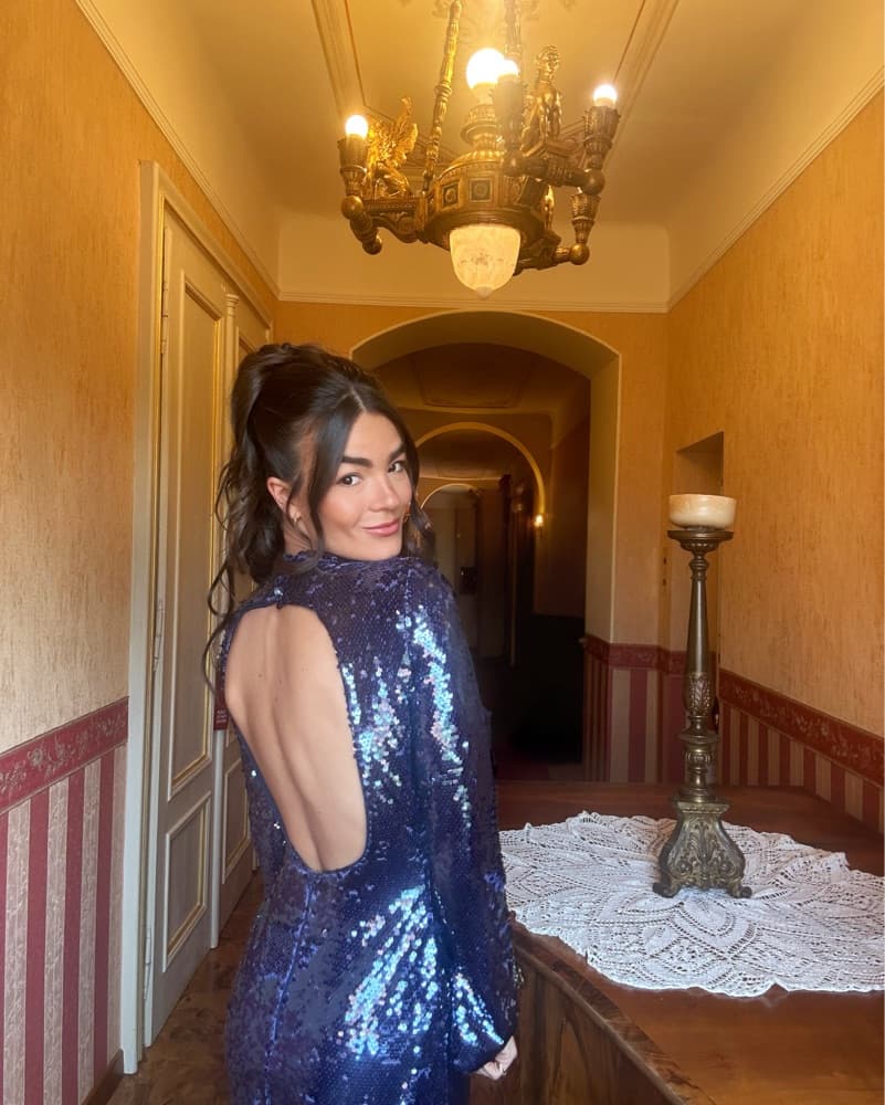 SelfPortrait Black Tie Navy Sequin Gown  - Image 4