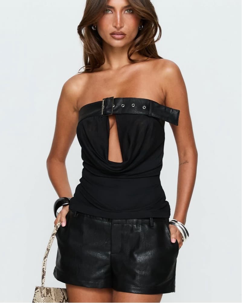 Jalyne Strapless Belted Top Black - Image 1