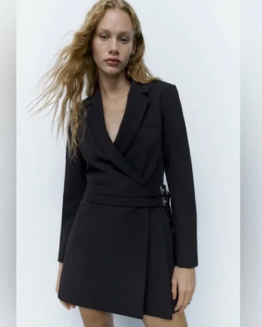 Zara Pleated Blazer Dress Black - Image 2