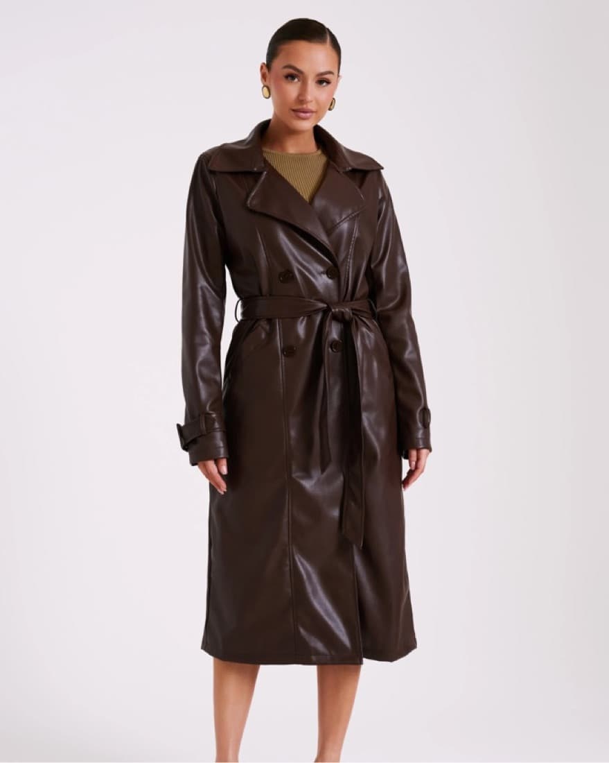 Meshki Dark Brown Isla Pu Trench Coat  - Image 3