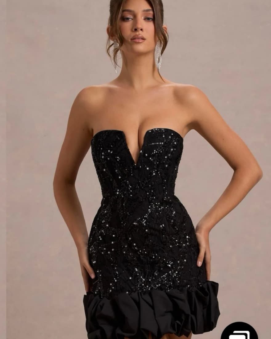 Black Sequin Strapless Mini Dress  - Image 3