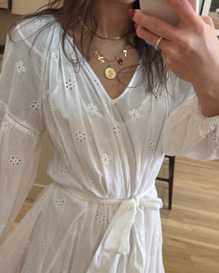 Delicate White Eyelet Midi Dress - Image 3
