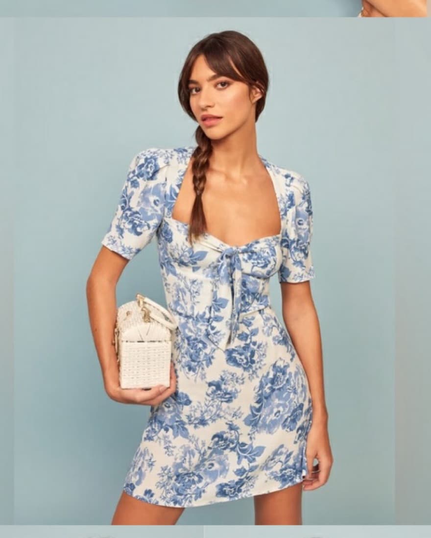 Reformation Floral Mini Dress White/Blue - Image 1