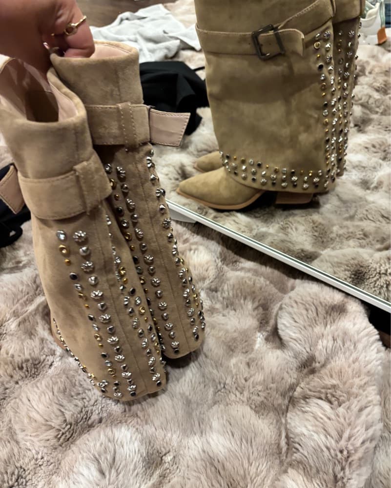 tan suede studded boots foldover new - Image 4
