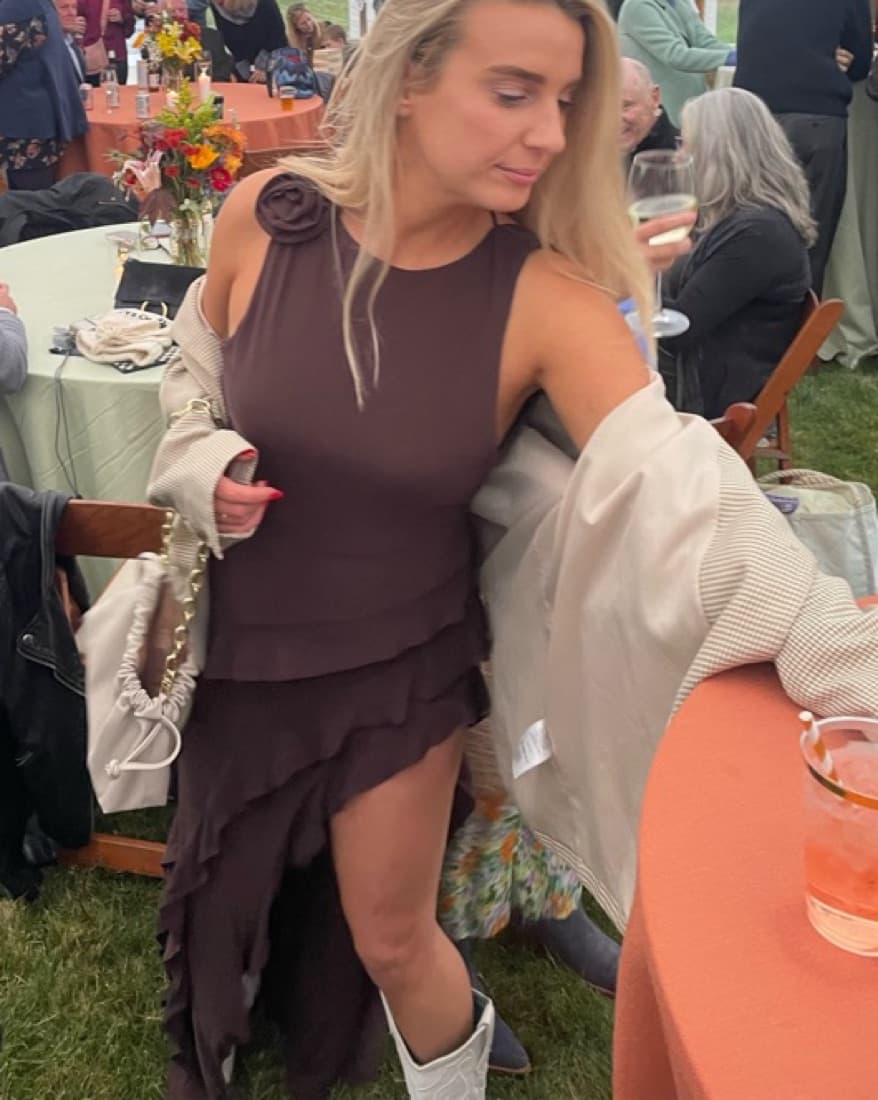 Brown High Low Wedding Guest Dress  - Image 4