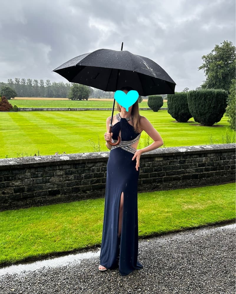Navy Cutout Gown with Jeweled Halter - Image 1
