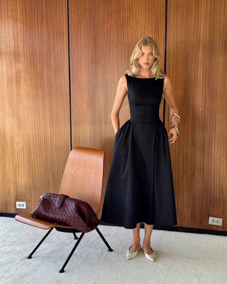 Helsa Bateau Neckline Black Dress - Image 1