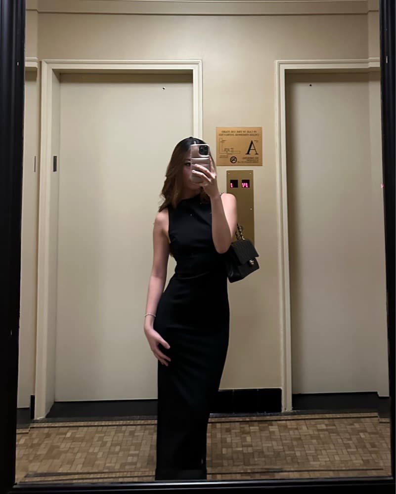 Meshki Draped Black Midi Dress - Image 5