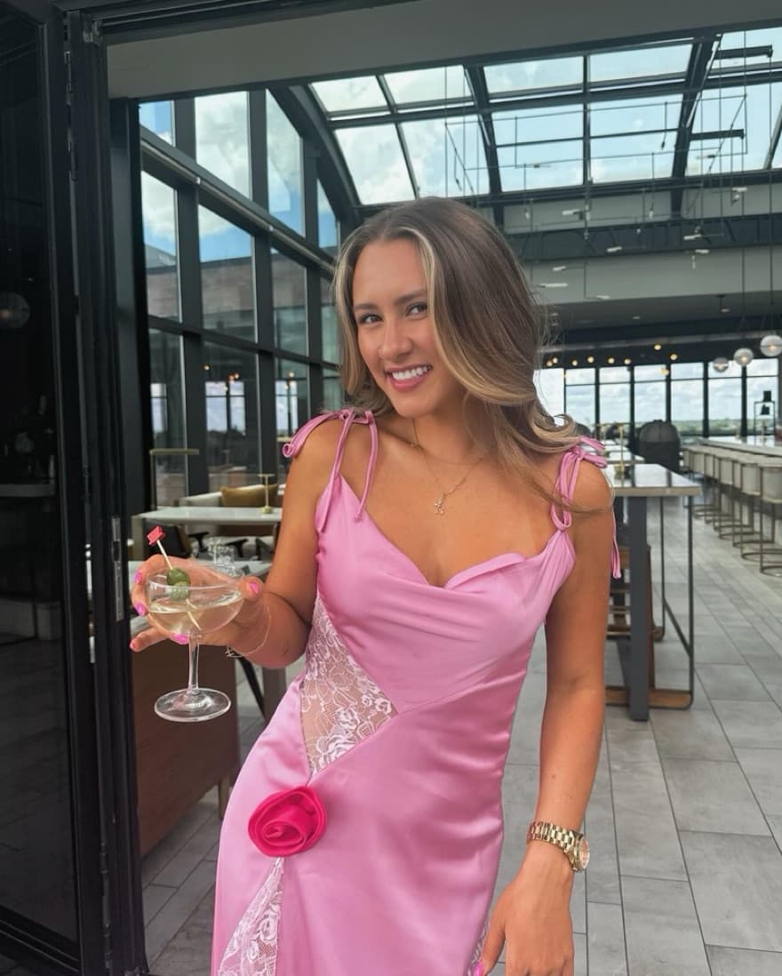 Pink Lace Satin Gown - Image 1
