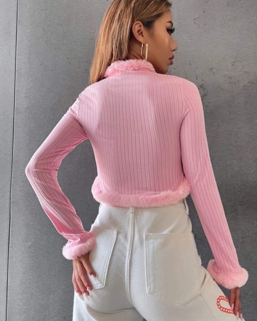 Pink Fur Long Sleeve Shirt  - Image 3
