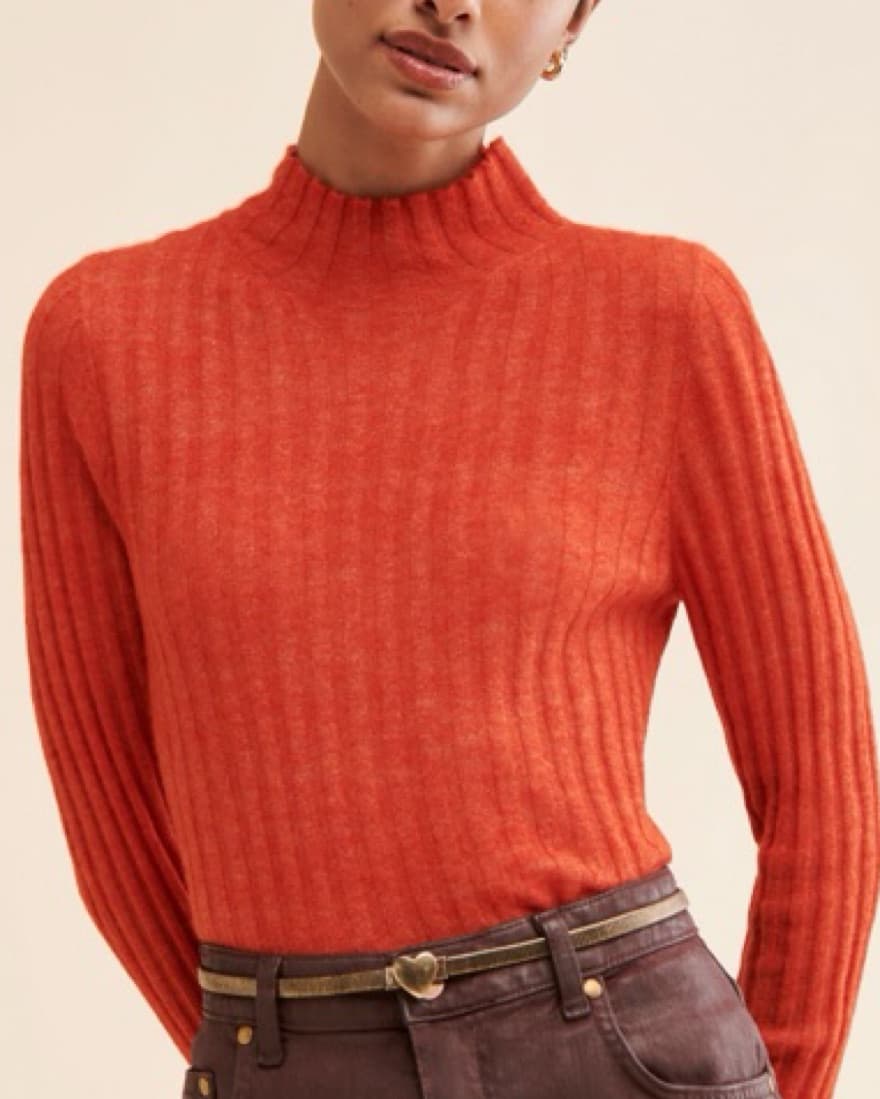 Vibrant Orange Ribbed Turtleneck Sweater - Image 1