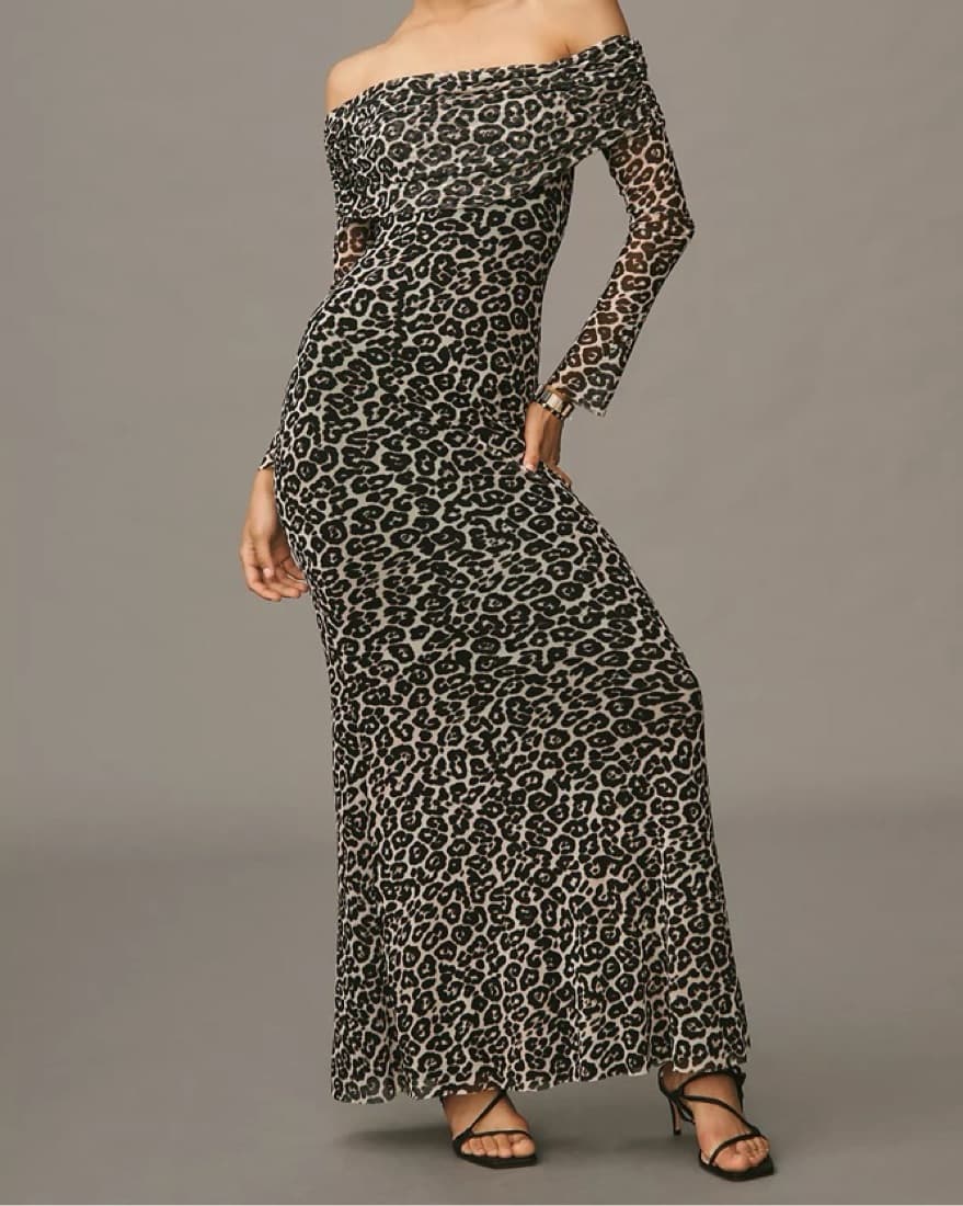 AFRM Off The Shoulder Cheetah Maxi Dress - Image 1