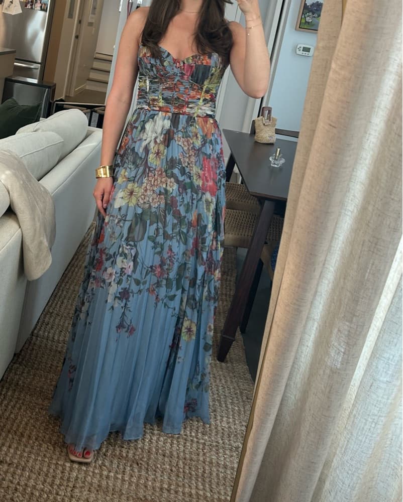Aqua Floral Pleated Gown - Image 5