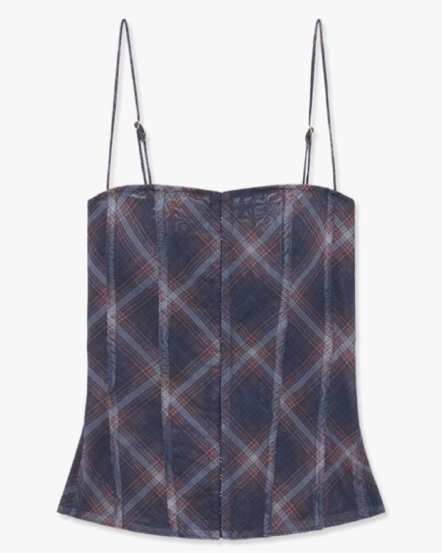 Mesh Diagonal Plaid Peplum Corset - Image 1