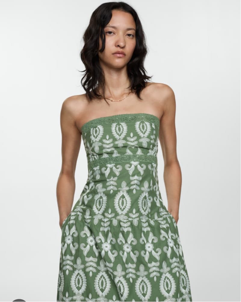 Mango Green & White Embroidered Dress - Image 1