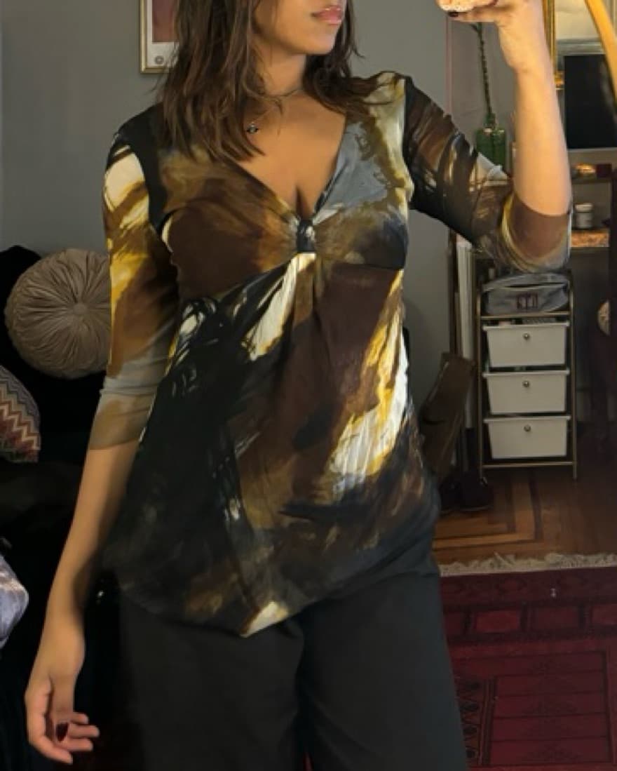 Striking Elegant Tie-Dye V Neck Top - Image 3