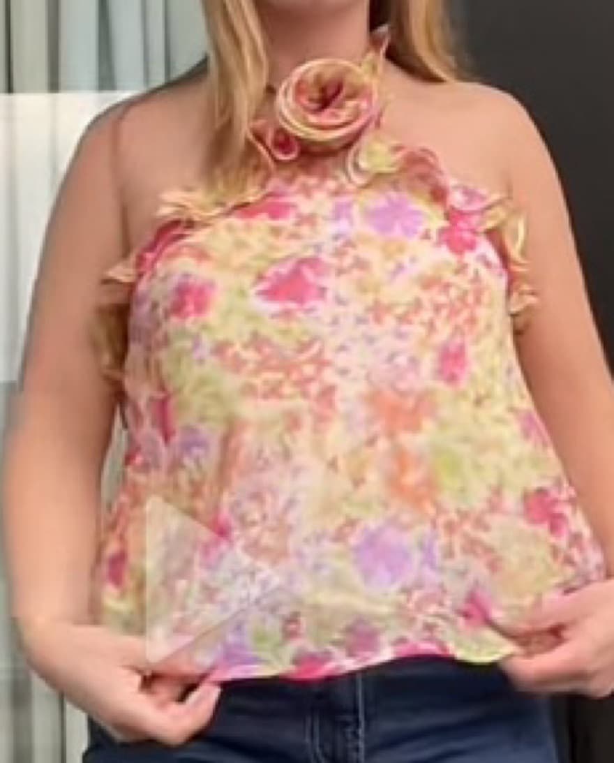 Flowered Halter Top With Rose  - Image 3