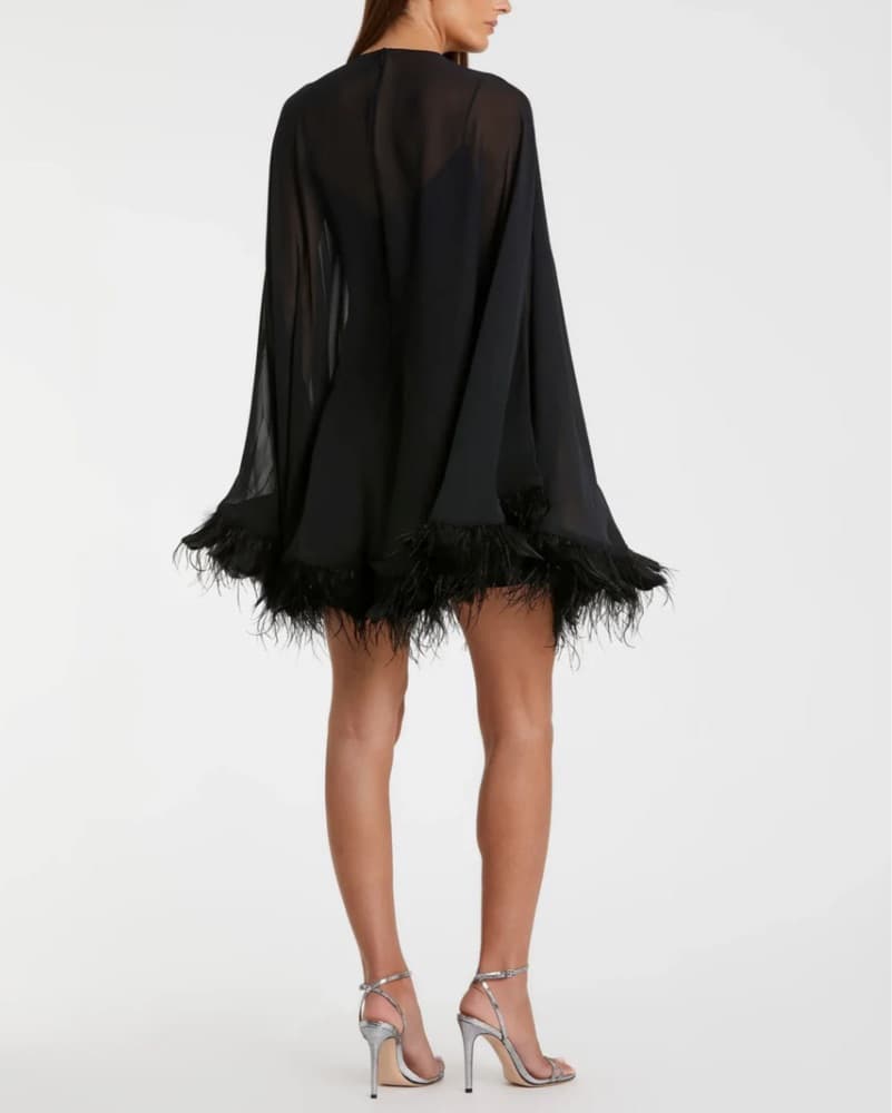 Feather Trim Cape Cocktail Dress - Image 2