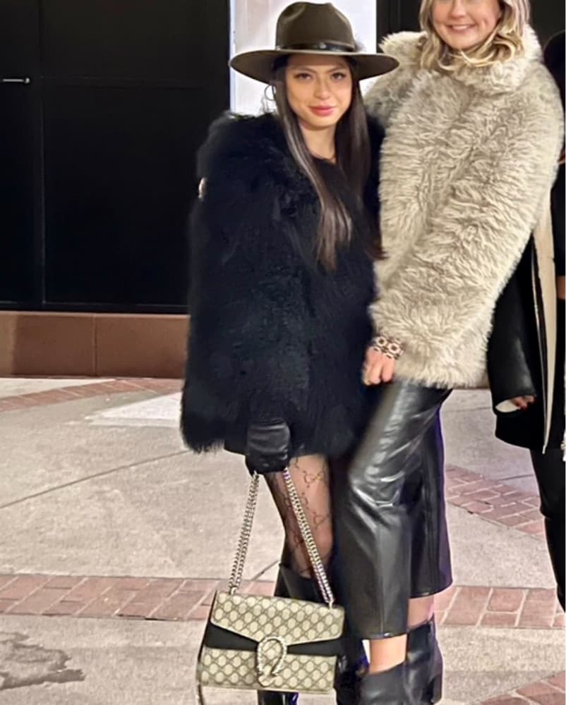 Pam & Gela Mongolian Lamb Fur Black Coat - Image 3