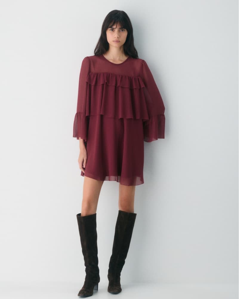 Wilfred Theatre Dress in Burgundy - Image 1