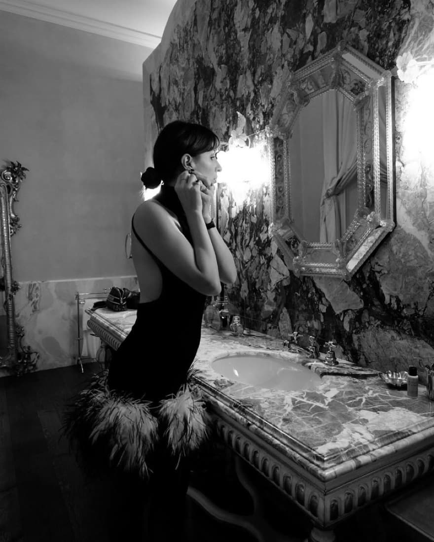 High Neck Feather Mini Dress - Image 3