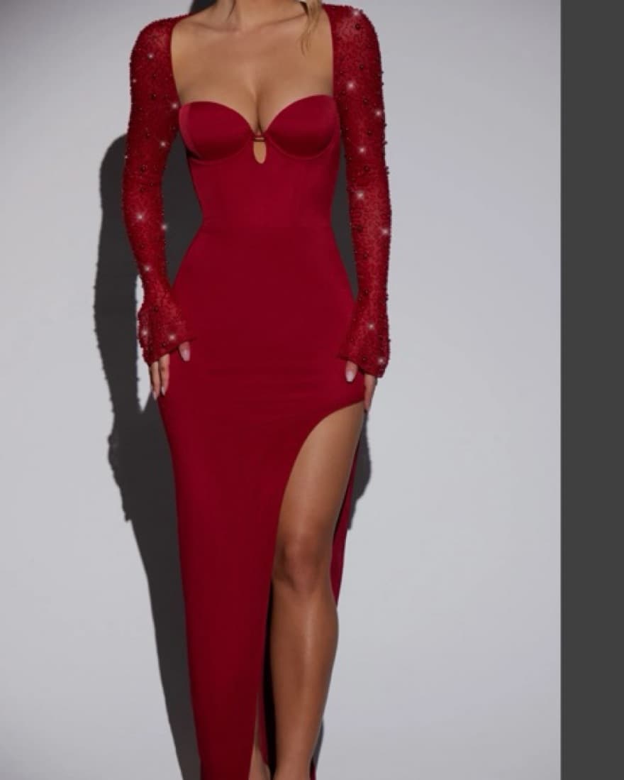 Oh Polly Red Maxi Slit Dress - Image 3