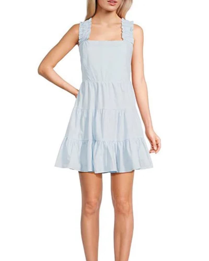 Coastal Ruffle Mini Dress With Bow - Image 1