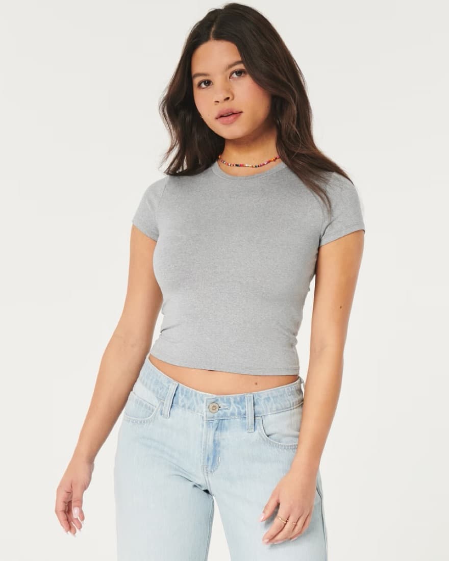 Hollister Heather Grey Baby Tee XS Short - Image 1
