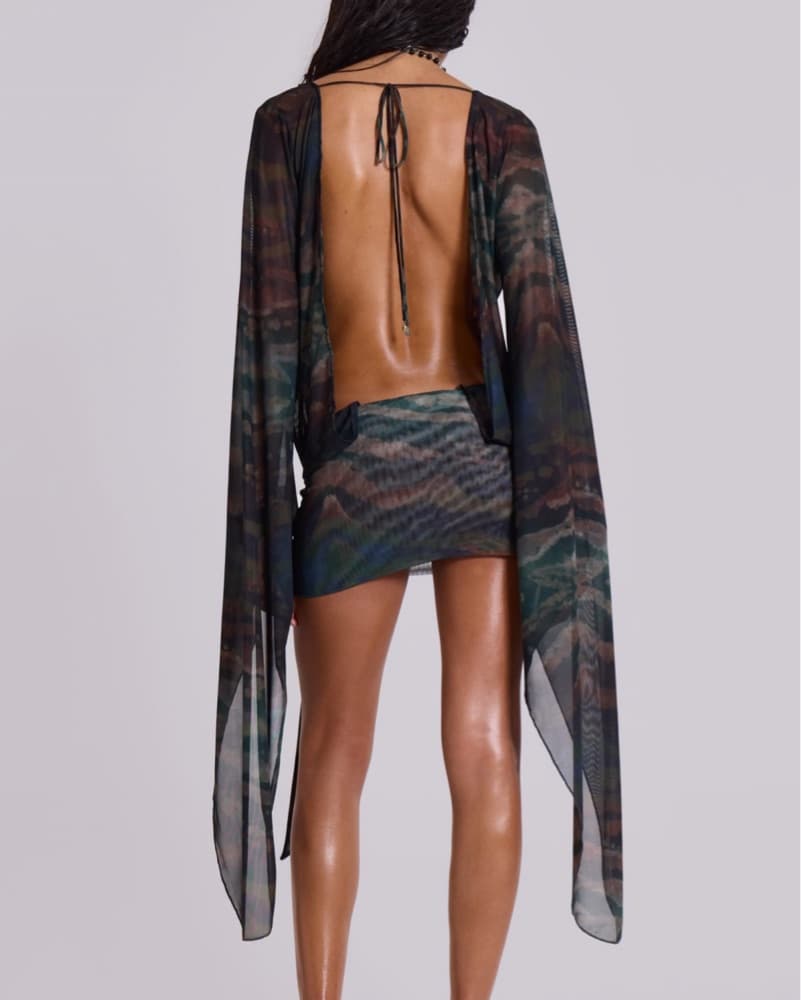Aria Mesh Plunge Mini Dress in Labyrinth - Image 4