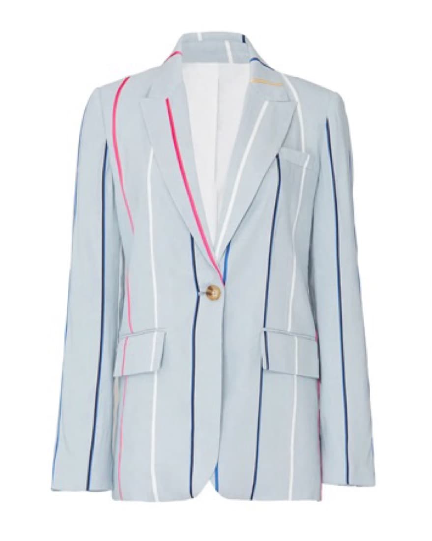 Blue Striped Single Button Blazer - Image 1