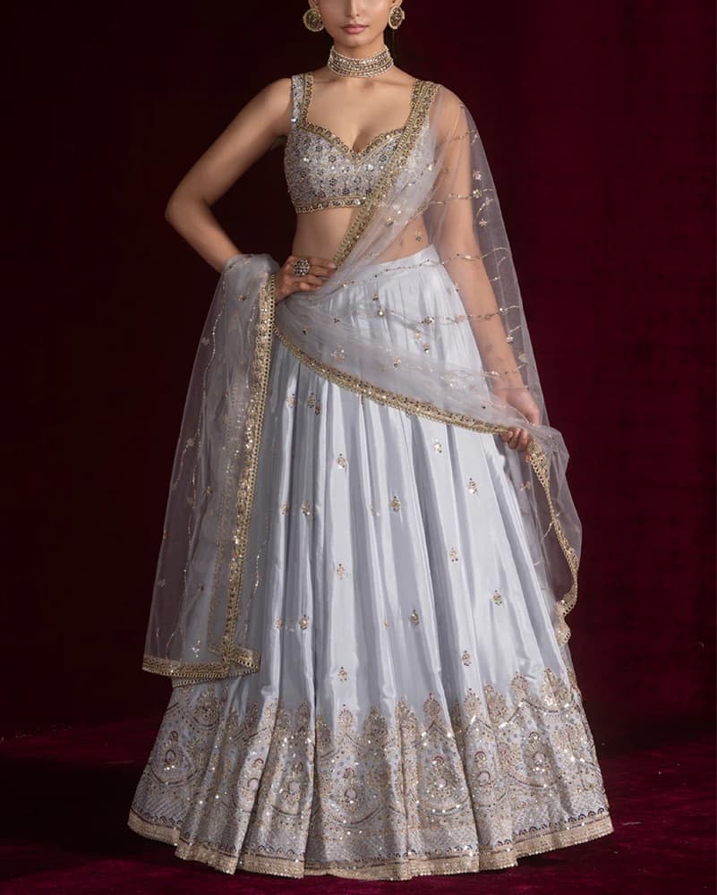 Lashkaraa Grey Embroidered Silk Lehenga  - Image 1