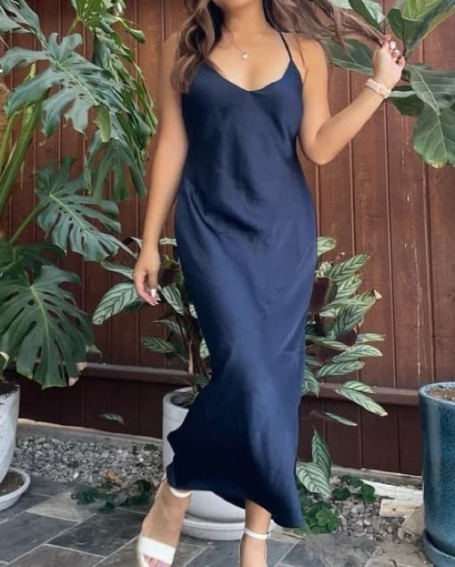Aritzia Willifred Midi Navy Slip Dress - Image 3