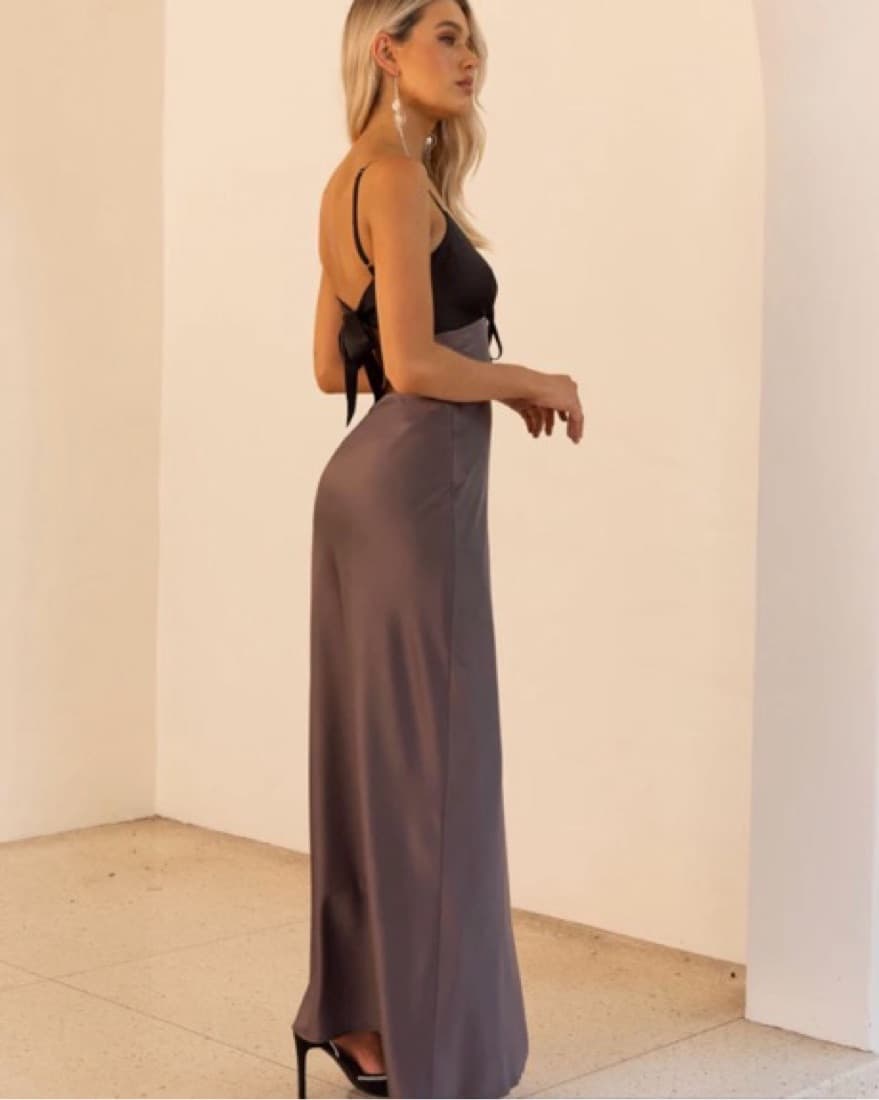 Flora Satin Gray Maxi Dress - Image 5