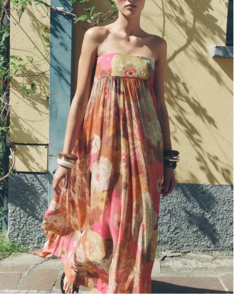 Strapless Long Floral Dress - Image 2