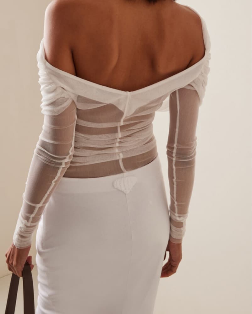 Ruched Off The Shoulder Silk Top - Image 4