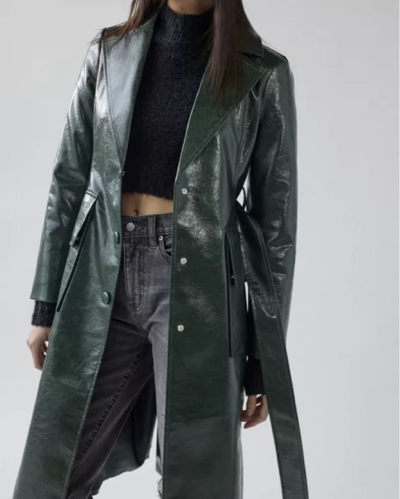 UO Green Leather Trench Coat - Image 1