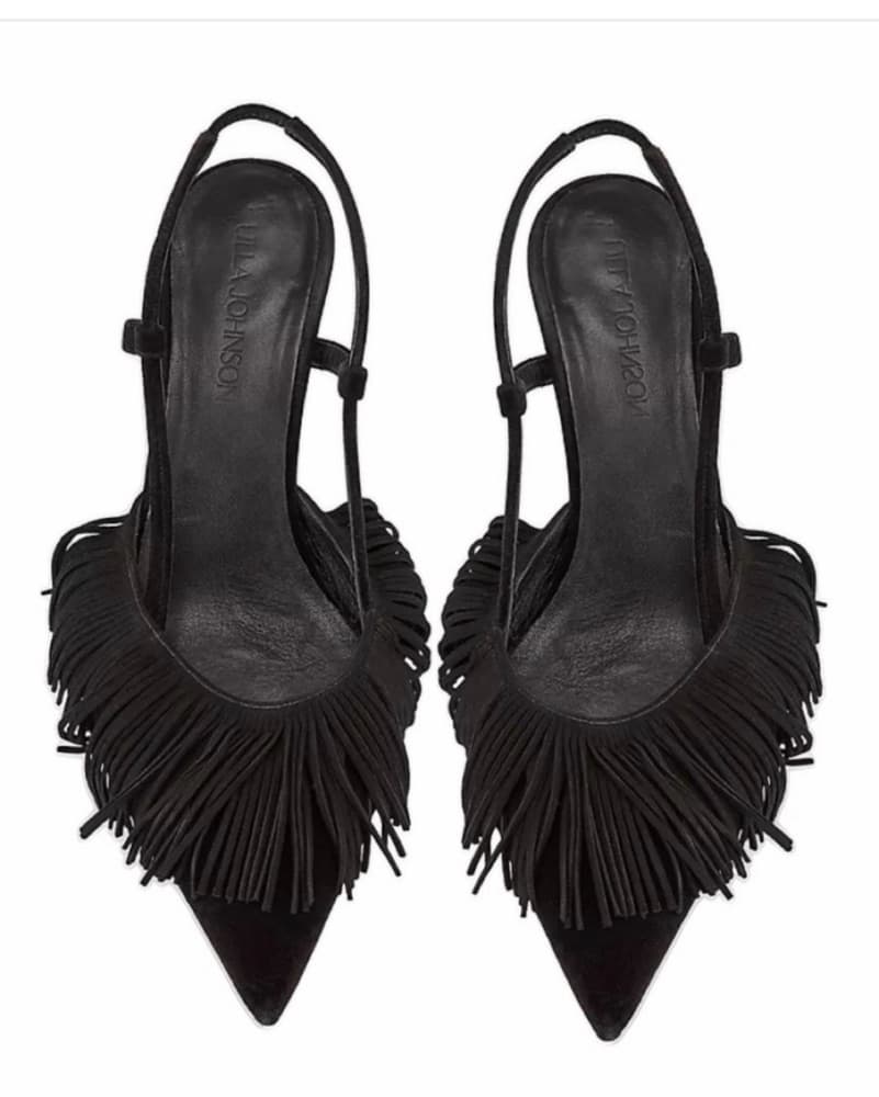 Ulla Johnson Blk Suede Fringe Shira Heel - Image 1