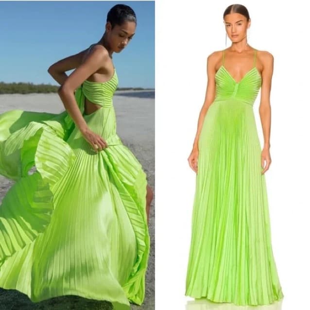 ALC Lime Green Aries Satin Pleated Dress - Image 4