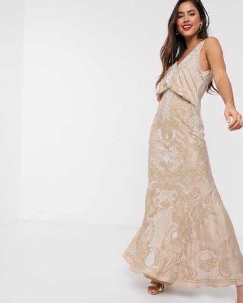 ASOS Cowl back satin embroidered dress - Image 3