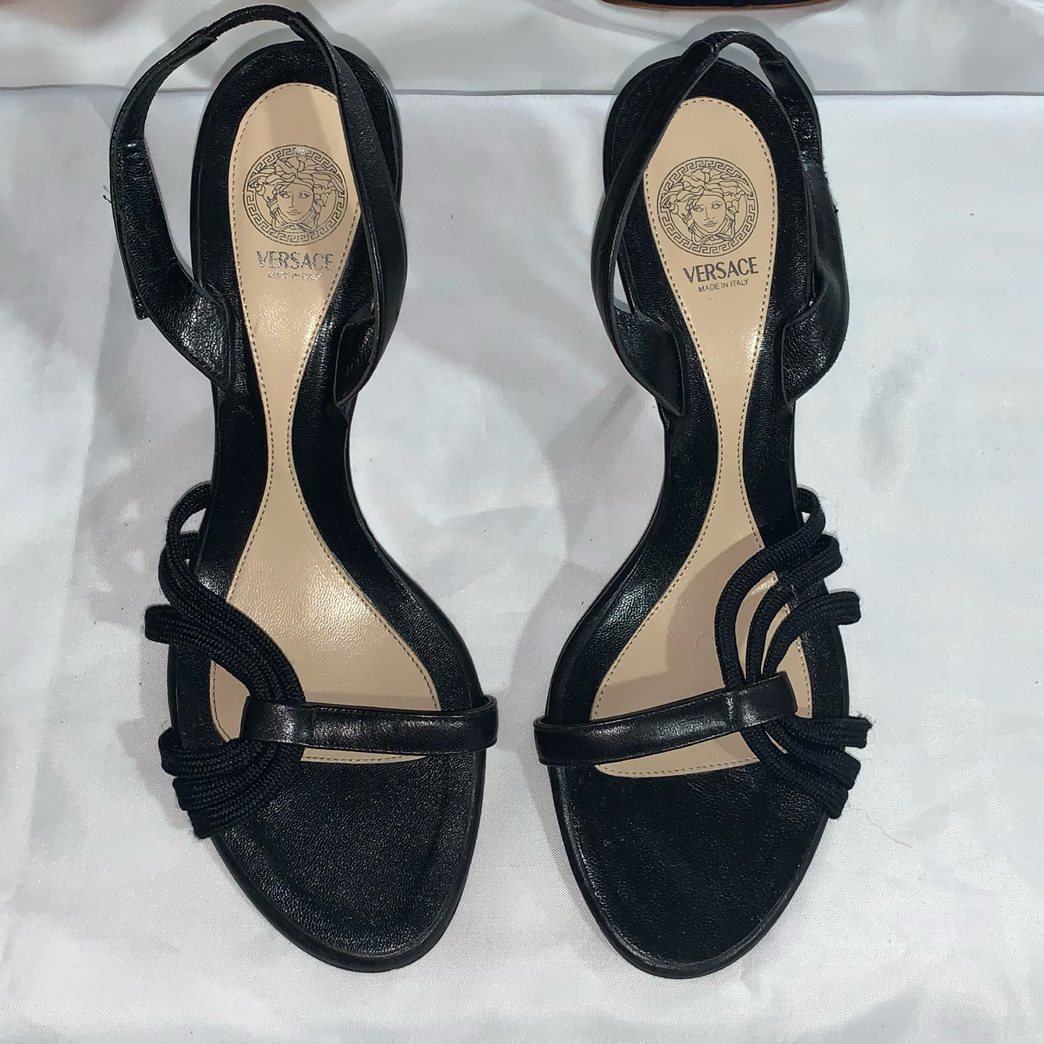 VERSACE size 38 black strappy CALFSKIN  - Image 6