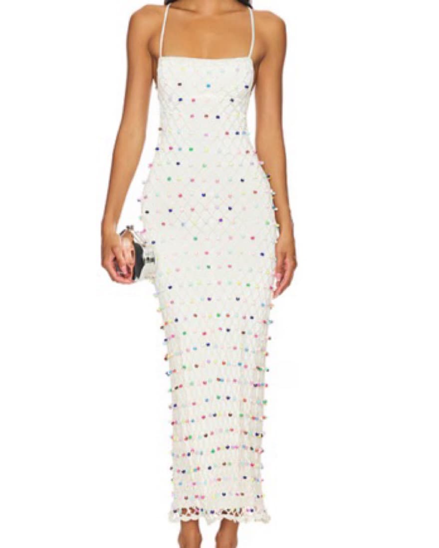 Vibrant Crochet Maxi Dress with Beaded Embellishments - Image 3