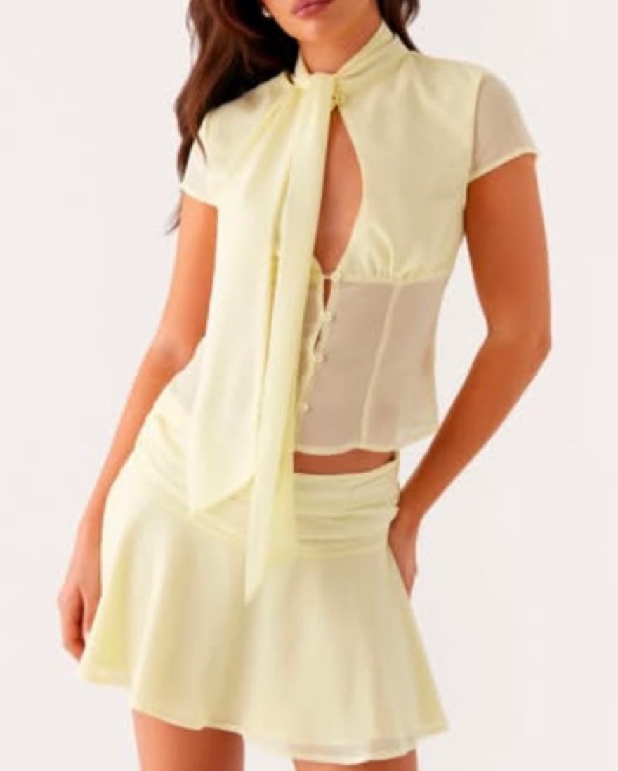 Chic Tie-Neck Cropped Blouse - Image 1