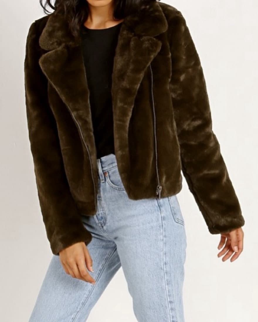 Apparis Army Green Faux Fur Jacket - Image 1