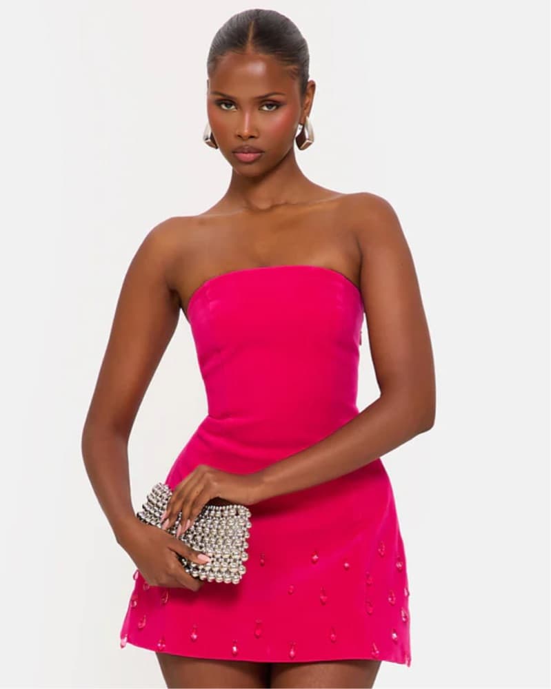 Pink Velvet Embellished Dress  - Image 2