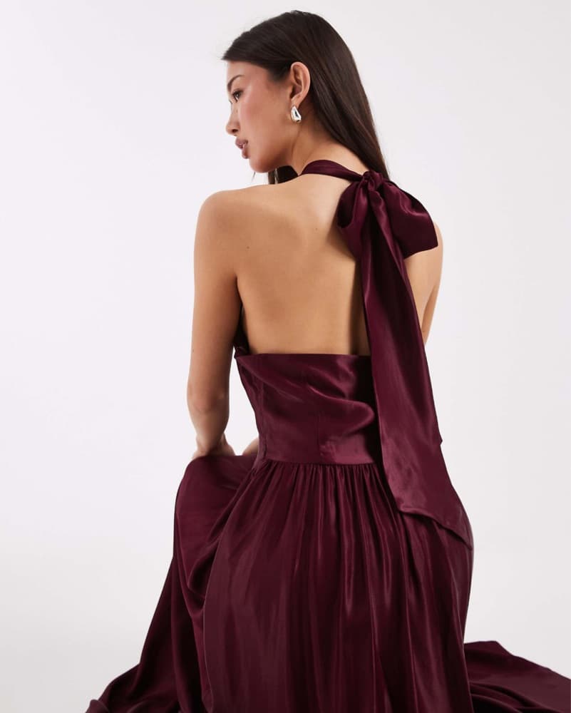 Burgundy Red Satin Maxi Dress - Image 2